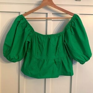 NWT Sim & Sam Green Puff Sleeve Cropped Blouse